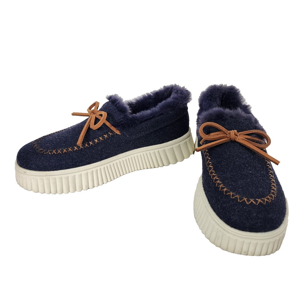 Skechers Women Cozy Ojai Moccasin Slippers 5.5M Blue Navy Faux Wool Upper Memory